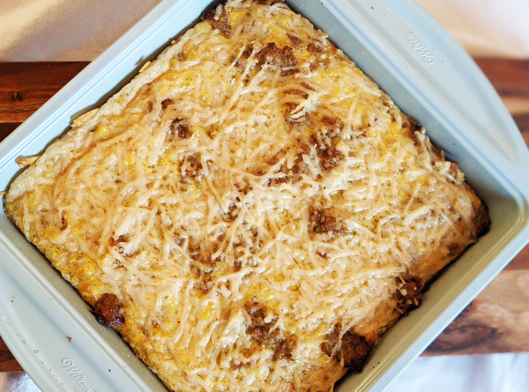 breakfast casserole in a 9x9 pan.