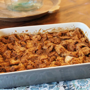 bread pudding sitting on a table