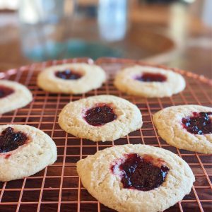 Gluten-free, vegan cream cheese thumbprint cookies