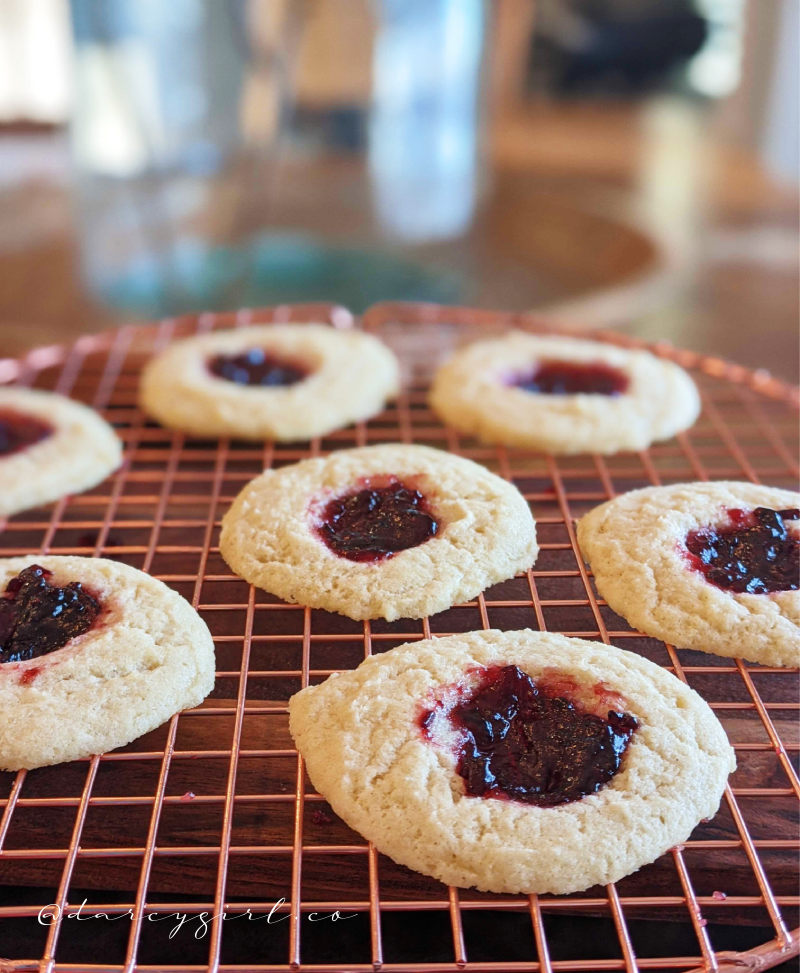 Gluten-free, vegan cream cheese thumbprint cookies