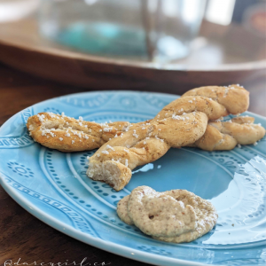 Gluten-free, vegan soft pretzel shaped into twisted rods