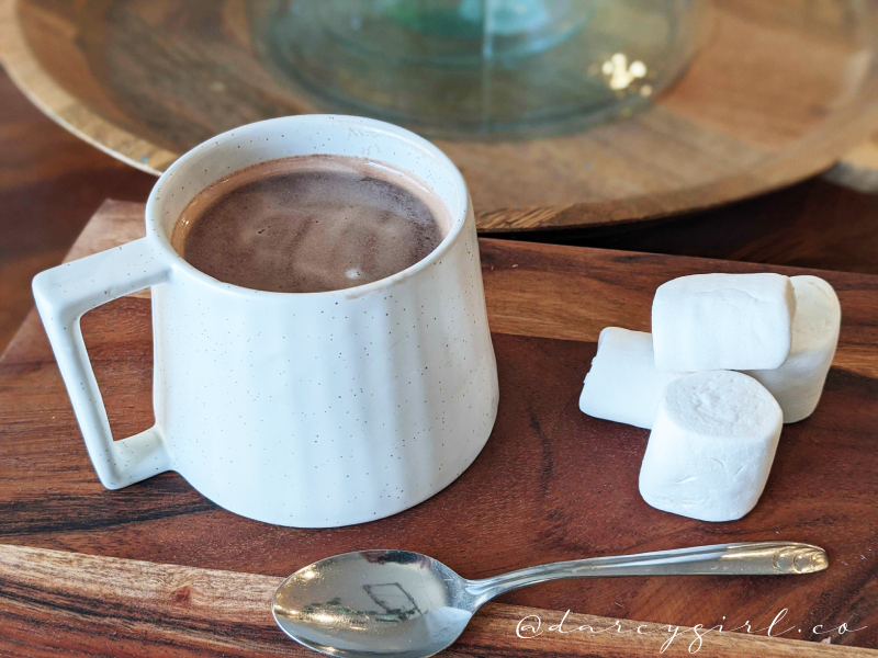Cup of vegan hot chocolate with vegan marshmallows